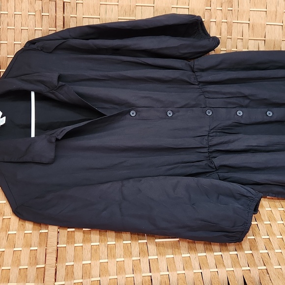 The Drop, Fall, Spring Black V-Neck Poplin, Prarie Shortsleeve Midi Dress Sz XXL - Picture 2 of 11